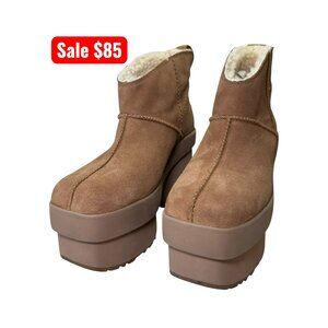 NWT UGG Classic Platform Shearling Booties • Chestnut Suede • Women’s Size 8